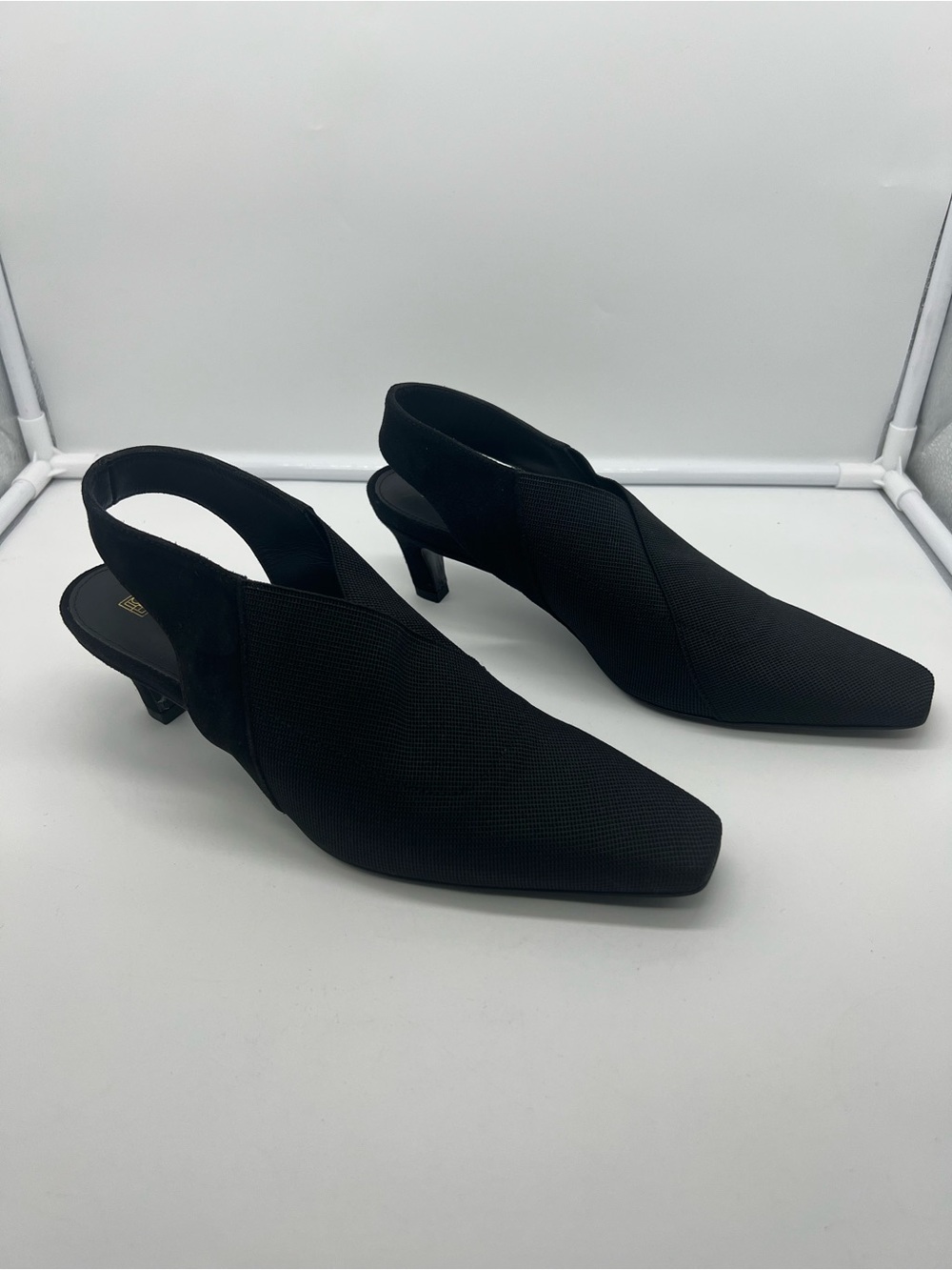 NWT TOTEME The Mid-Heel Black Elastic Suede Trim Square Toe Slingback Pumps 37 - Picture 8 of 17